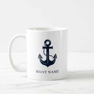 Marineblaue benutzerdefinierte Bootname Kaffeetasse