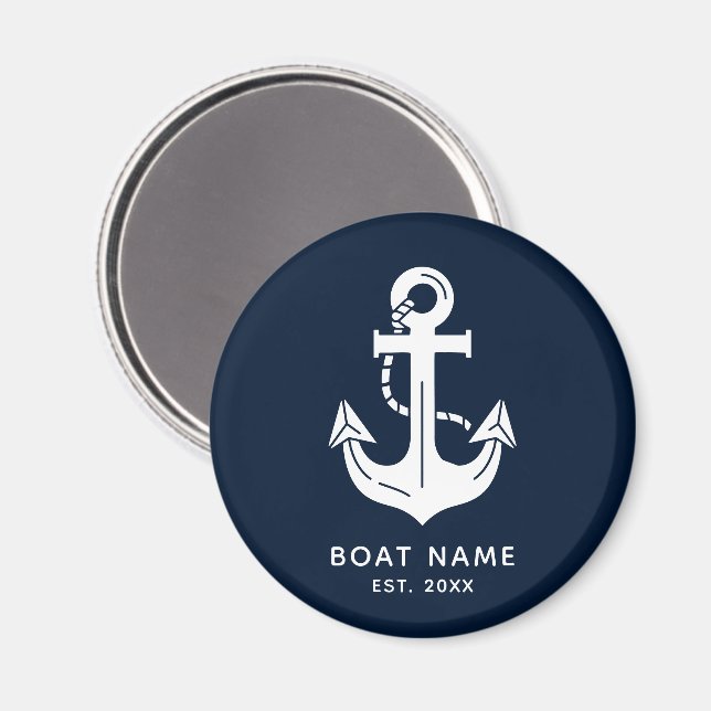 Marineblaue benutzerdefinierte Bootname Magnet (Vorderseite/Rückseite)