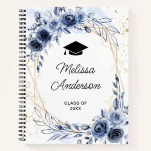Marineblaue Blumen Absolvent Notizbuch