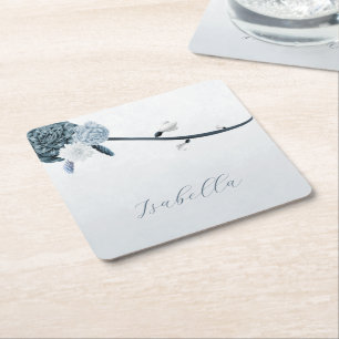 marineblaue Blumen Hochzeit Botanik Rechteckiger Pappuntersetzer