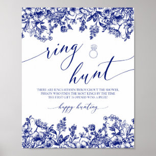 Marineblaue Blumen-Ring-Suche Brautparty-Spiel-Sch Poster