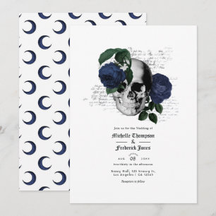 Marineblaue Blumen-Schädel-Gotische Hochzeit Einladung