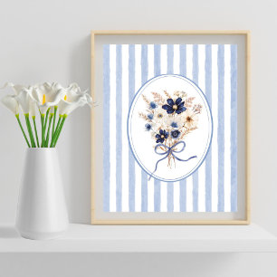 Marineblaue Blumenstrauß-Blumenstreifen Poster