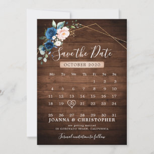 Marineblaue Blush Rustikale Holz Gold Geometrische Save The Date