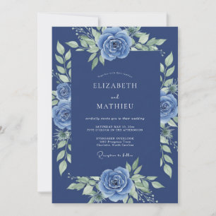 Marineblaue Blütenhochzeit Einladung