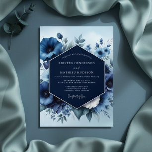 Marineblaue Blütenhochzeit Einladung