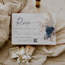 Marineblaue Boho-Pampasgras-Blumen-Hochzeits-RSVP