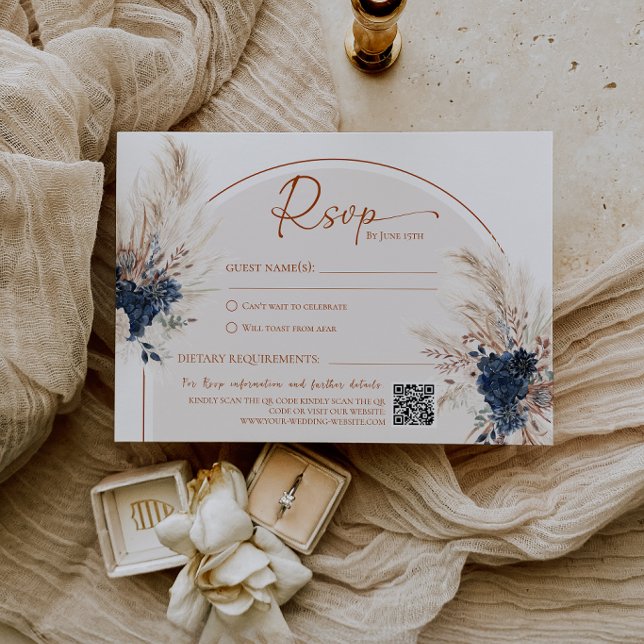 Marineblaue Boho-Rustikal-Hochzeits-RSVP-Karte RSVP Karte (Navy Blue Boho Rustic Wedding Response Card)