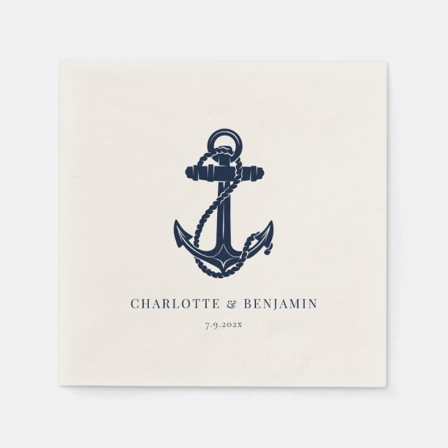 Marineblaue Bootsanker-Hochzeitspapier Serviette (Vorderseite)