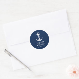 Marineblaue Bootsanker-Strandhochzeit individuell Runder Aufkleber