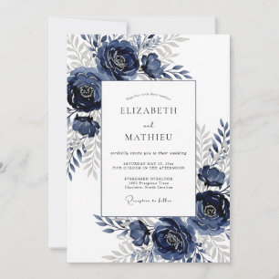 Marineblaue Botanische Hochzeit Einladung