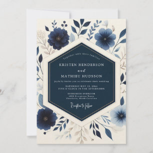 Marineblaue botanische Hochzeit Einladung
