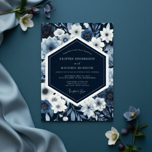 Marineblaue Botanische Whimsy-Hochzeit Einladung