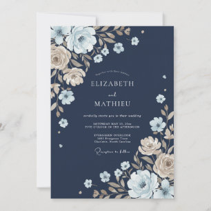 Marineblaue botanische Whimsy-Hochzeit Einladung