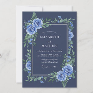 Marineblaue botanische Winterhochzeit Einladung