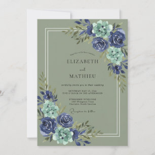 Marineblaue botanische wunderliche Hochzeit Einladung