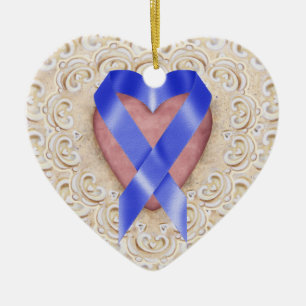 Marineblaue Darmkrebs-Schleife aus dem Herzen - SR Keramik Ornament