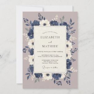 Marineblaue dramatische Winterhochzeit Einladung