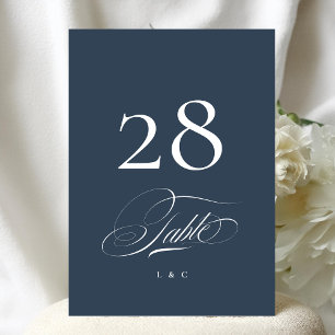 Marineblaue elegante Hochzeit 5 x 7 Tischnummer