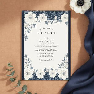 Marineblaue Elegante Hochzeit Einladung