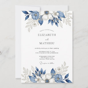 Marineblaue elegante Winterhochzeit Einladung