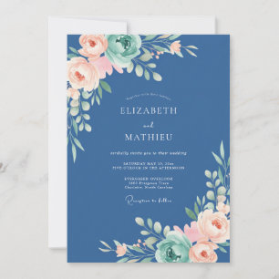 Marineblaue Ethereal Bloom Flourish Hochzeit Einladung