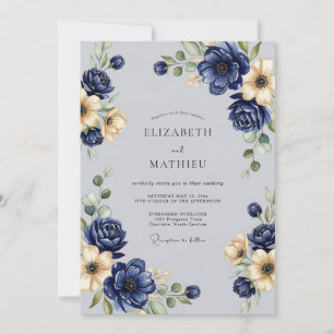 Marineblaue exquisite Winterhochzeit Einladung