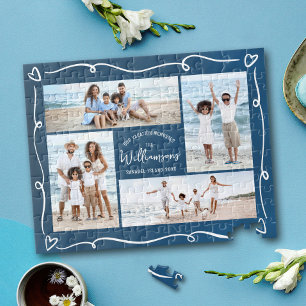 Marineblaue Familienfoto-Collage handgezeichnete D Puzzle