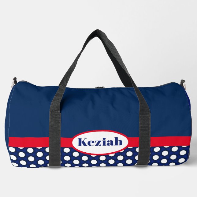 Marineblaue Farbkombination und Punkte Duffle Bag (Vorderseite)
