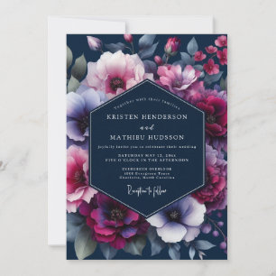 Marineblaue Flora-Hochzeit im Juwelton Einladung