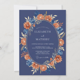 Marineblaue Floral-Bürststrich-Hochzeit Einladung