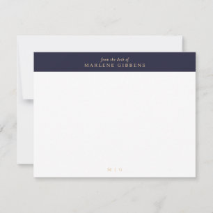 Marineblaue floral goldmonogramm-Notizkarte Dankeskarte