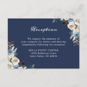 Marineblaue Floral Reception Details Karte