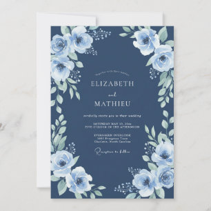 Marineblaue Florale Hochzeit Serenity Einladung