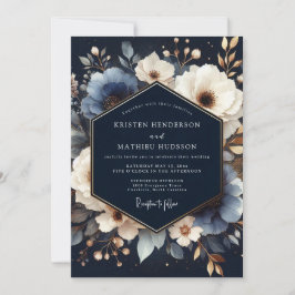 Marineblaue Florale Hochzeitsromantik Einladung