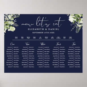 Marineblaue florale Hochzeitstisch-Plan-Sitzordnun Poster