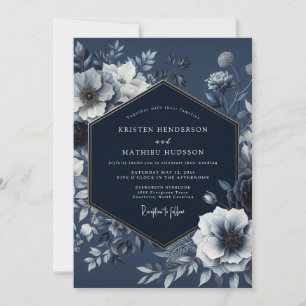 Marineblaue Florale Nocturne Hochzeit Einladung