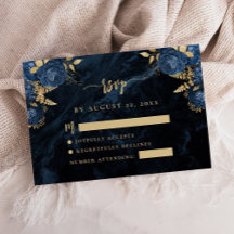 Marineblaue Florale Pale Gold Schrift Hochzeits-RS