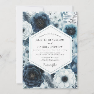 Marineblaue Florale Romanze Hochzeit Einladung