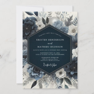 Marineblaue Florale Stimmungs-Hochzeit Einladung