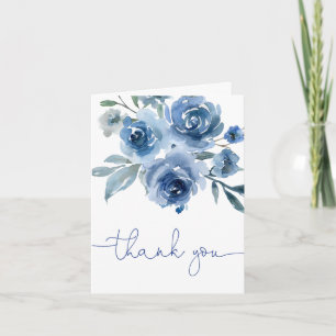 Marineblaue florale Wasserfarbe elegant Dankeskarte