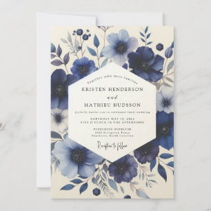 Marineblaue Florale Wiesenhochzeit Einladung