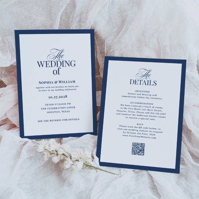 Marineblaue formelle Hochzeit mit RSVP-QR-Code Einladung (Von Creator hochgeladen)