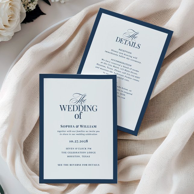 Marineblaue formelle Hochzeit mit RSVP-QR-Code Einladung (Von Creator hochgeladen)