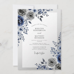 Marineblaue frostige Winterhochzeit Einladung