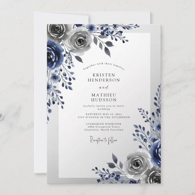 Marineblaue frostige Winterhochzeit Einladung (Vorderseite)