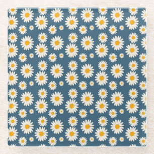 Marineblaue Gänseblümchen-Blumen-Boheme-Botanik-Mu Glasuntersetzer
