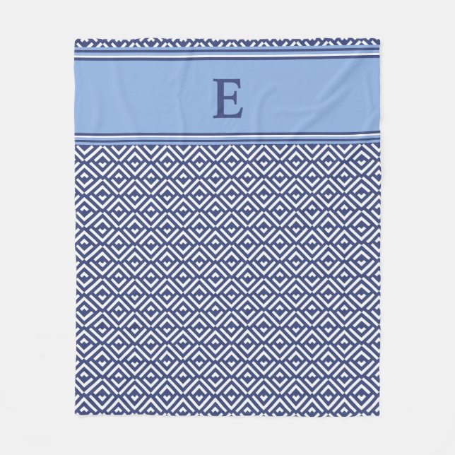Marineblaue geometrische Chevron-Monogramm-Design Fleecedecke (Vorderseite)