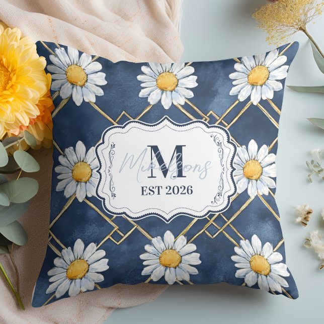 Marineblaue Gingham-Monogramm-Dekoration Kissen (Von Creator hochgeladen)