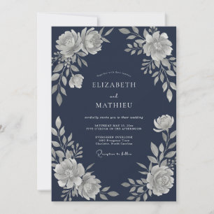 Marineblaue glänzende Winterhochzeit Einladung